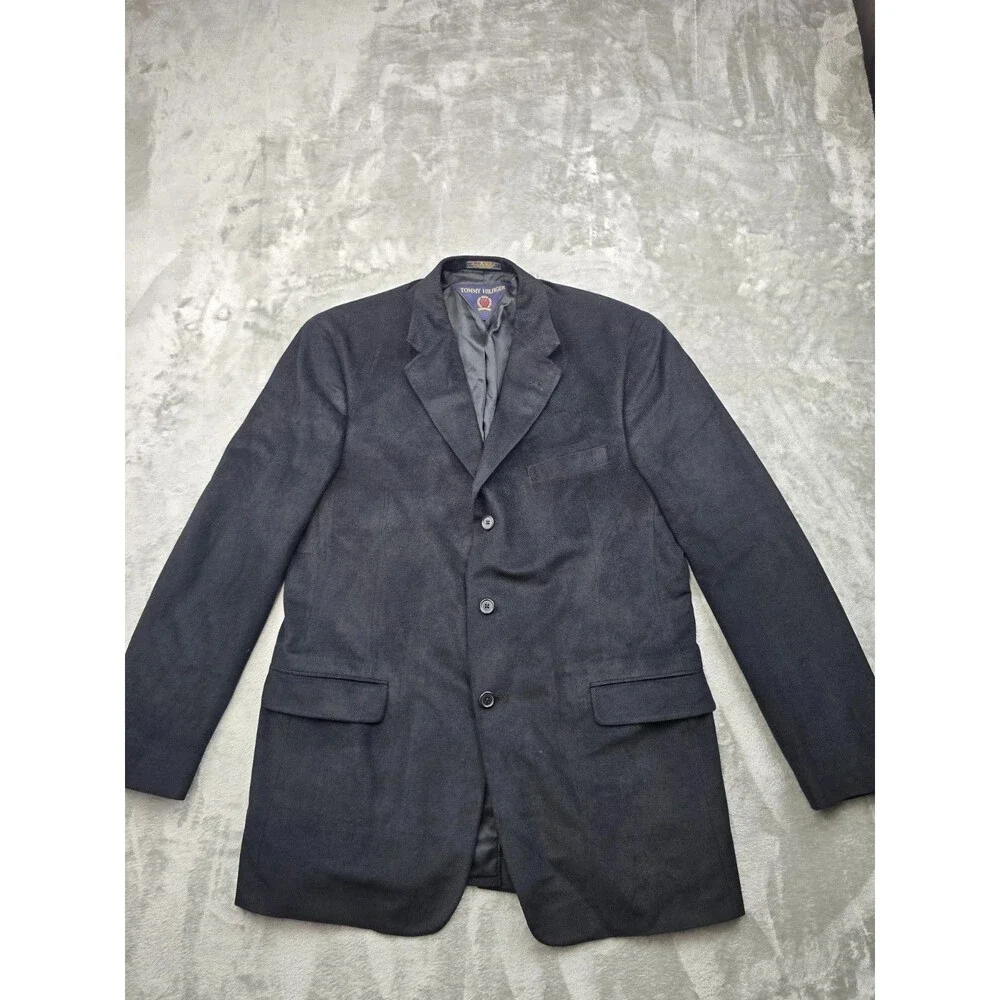 Vintage Tommy Hilfiger Corduroy Blazer Jacket Mens 44L Black Crest Made in USA